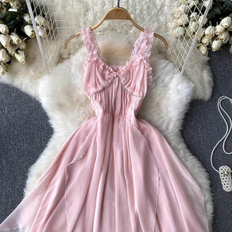 Pink sweet A-line fashion long dress 11279