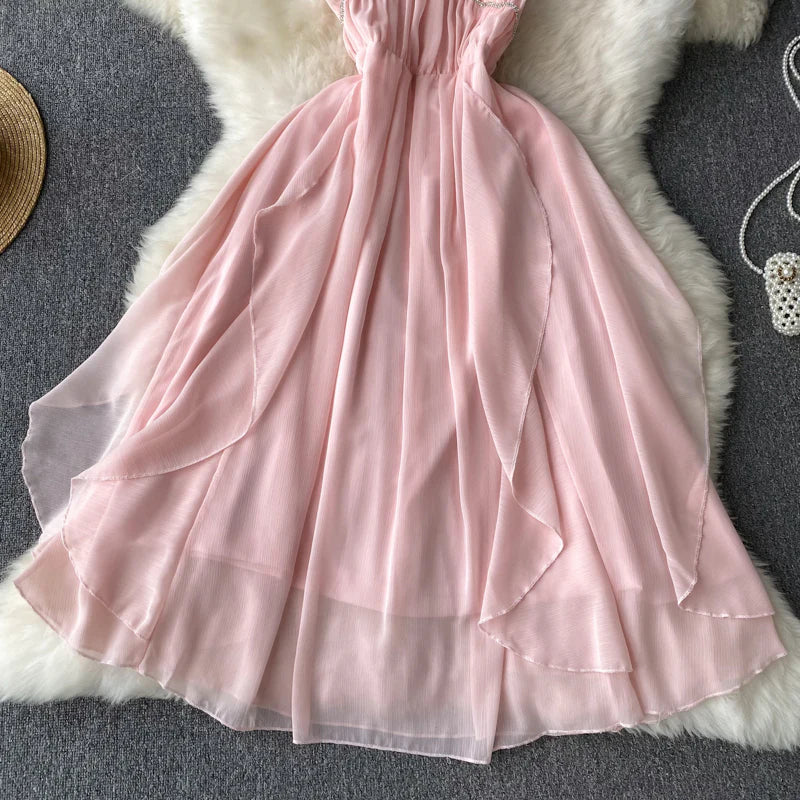 Pink sweet A-line fashion long dress 11279