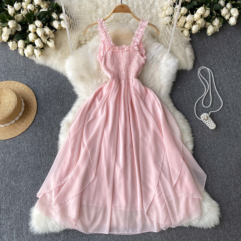 Pink sweet A-line fashion long dress 11279