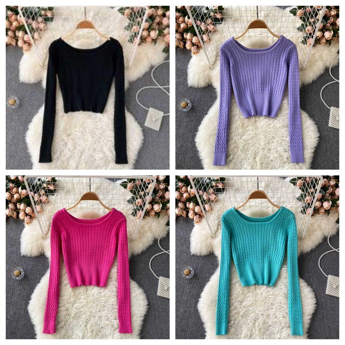 Pull en maille coupe slim à manches longues 1599