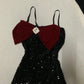 Black Shiny Burgundy Velvet Bow New Fashion Exquisite Sparkling Diamond short Sequin Homecoming Dress Birthday Party Dress Cocktail Party Dress Evening Dress Prom Dress Evening Dress gh3965