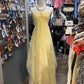 Robe de soirée longue en mousseline de soie, élégante et jaune, sans manches, coupe trapèze, en tulle, pour demoiselle d'honneur, robe de soirée pour invité de mariage, gh4116