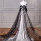 Girlhomeshops-White simple and fashionable satin long dress, black tulle dress, long mermaid floor-length dress with train gh5387