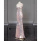pink gorgeous sparkling pretty mermaid ball gown with detachable bow long elegant sequin formal prom dress eveng Dress Party Dress gh3544