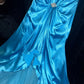 Robe de soirée longue en satin bleu avec strass, magnifique robe de soirée, robe d'anniversaire, gh4457