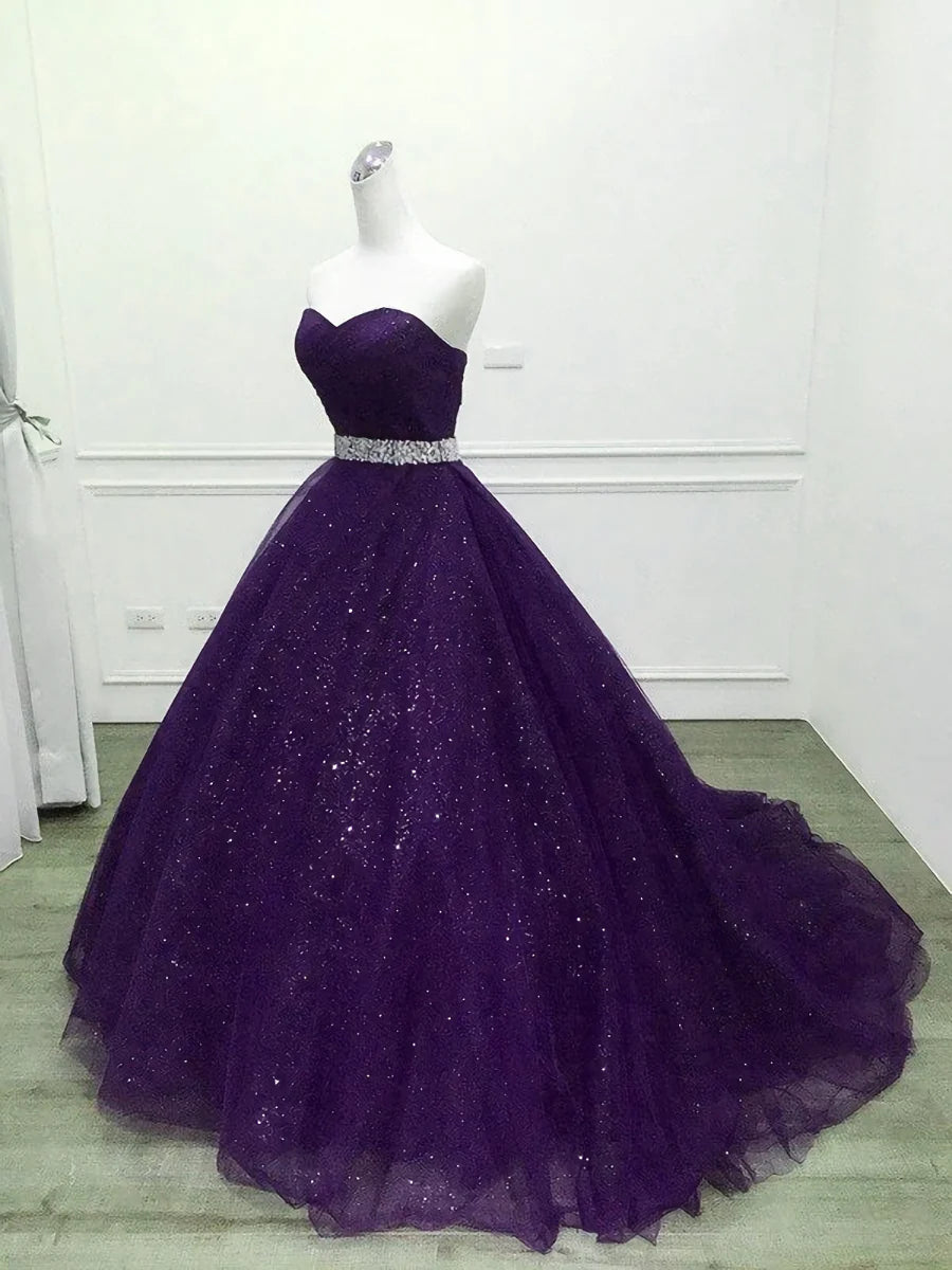 Königsblau/Lila wunderschönes glänzendes, exquisites, mit Perlen besetztes A-Linien-Ballkleid aus langem Tüll, Abendkleid gh3558