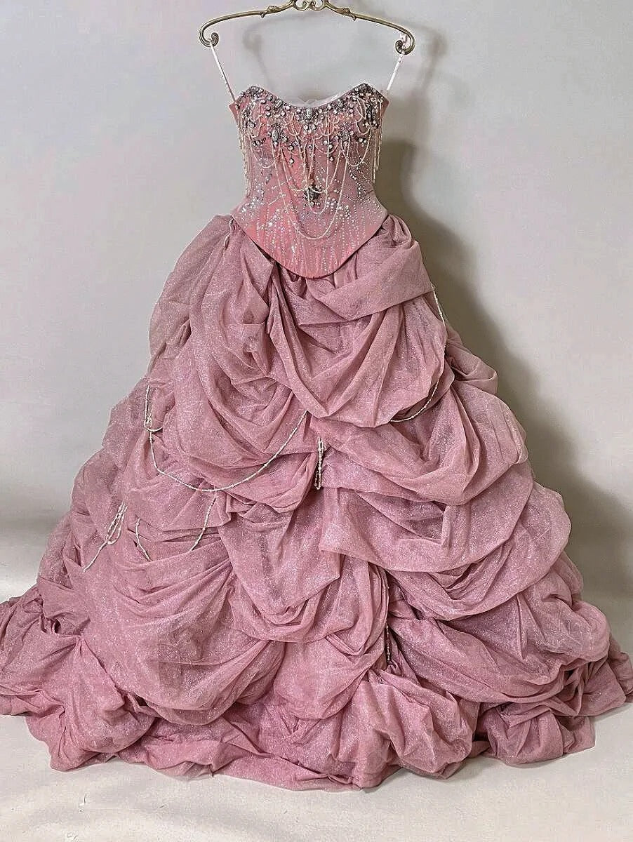 Girlhomeshops - Wunderschönes, funkelndes, elegantes, langes Ballkleid aus Tüll in Rosa, gh5320