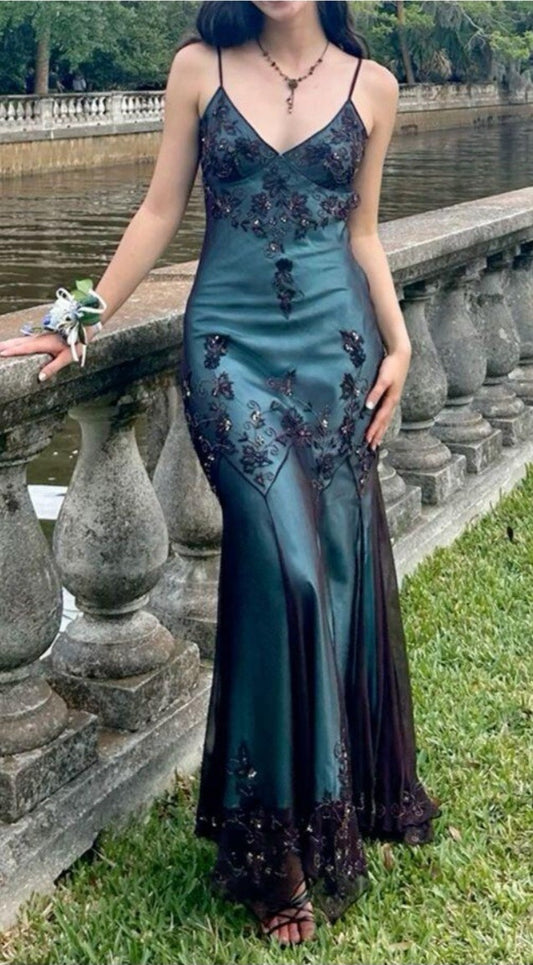 Girlhomeshops-Turquoise Gorgeous Vintage Exquisite Beaded Spaghetti Strap Long Chiffon prom Gown Evening Gown Party Dress gh5403