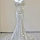 Robe de mariée sirène blanche à manches courtes et épaules dénudées, magnifique et unique, avec perles et paillettes, gh4303