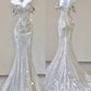 Robe de mariée sirène blanche à manches courtes et épaules dénudées, magnifique et unique, avec perles et paillettes, gh4303