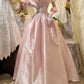 Robe de soirée longue en satin rose, élégante, vintage, à fleurs, avec perles, à la mode, robe de bal, robe de remise de diplôme, robe d'anniversaire, robe de Quinceañera, gh4259