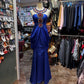 Blue gemstone long satin ball dress, banquet dress, evening dress gh4651