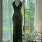 Robe de soirée longue en mousseline de soie, élégante, vert foncé, avec perles, gh4749