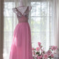 Rosa Elegantes Glänzendes V-Ausschnitt Langes Chiffon Ballkleid Abendkleid Partykleid gh4322