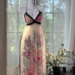 Girlhomeshops - Beige Exquisites Blumenmuster Rückenfreies Neckholder Langes Chiffon Ballkleid Abendkleid Partykleid gh5076