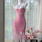 Rosa glänzendes Vintage Chiffon kurzes Homecoming-Kleid Ballkleid Abendkleid Partykleid gh4822
