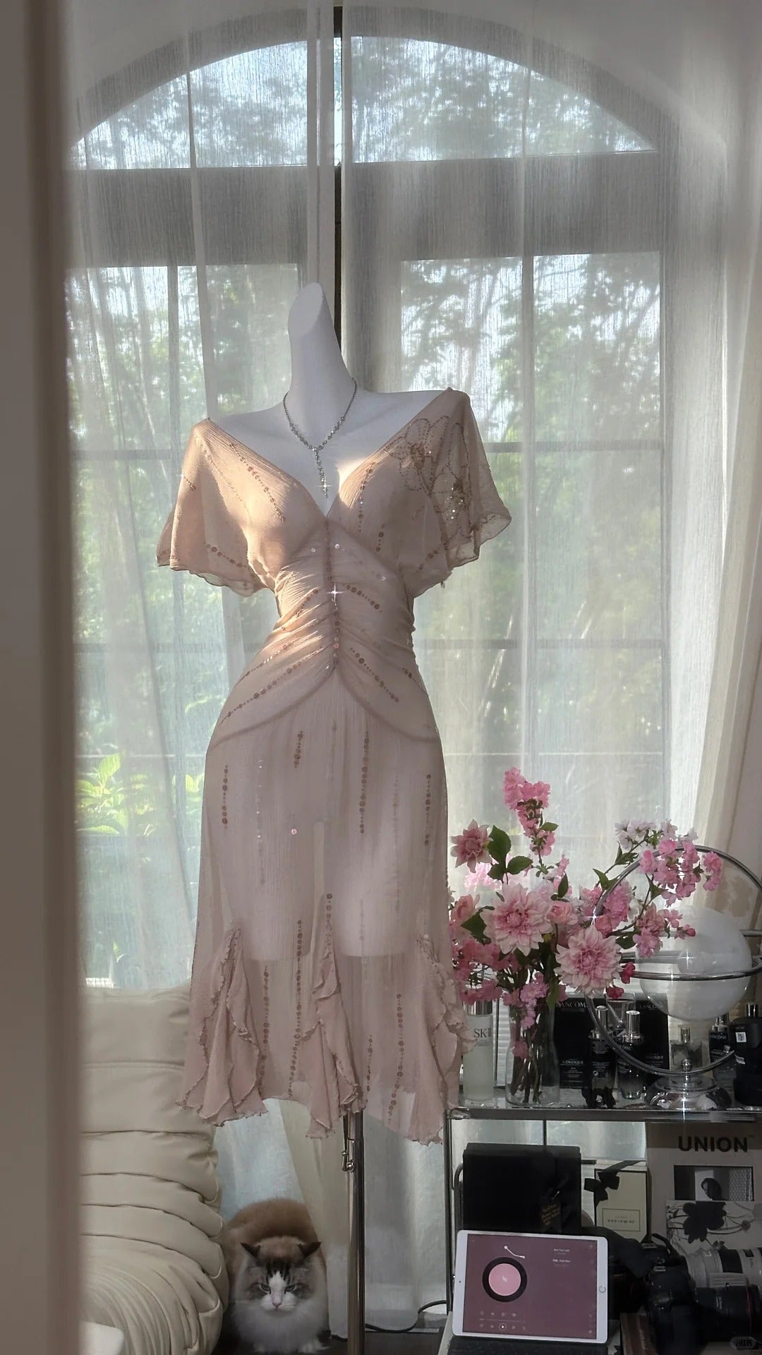 Rosa funkelndes kurzes Homecoming-Kleid aus Chiffon, Ballkleid, Abendkleid, Partykleid, gh4747