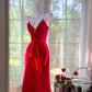 Rot Mode Sexy Elegante Satin Lange V-ausschnitt Ballkleid Abendkleid Hochzeit Party Kleid gh4845
