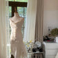 Elfenbeinweißes, elegantes, modisches, exquisites, florales, perlenbesetztes, mittellanges, kurzes Chiffon-Ballkleid, Abendkleid, Partykleid gh4622