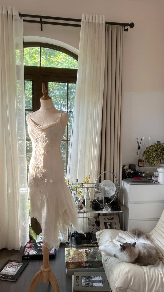 Ivory white elegant fashion exquisite floral beaded mid-length. Short chiffon ball gown evening dress party dress gh4622