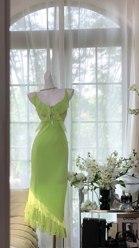 Grünes elegantes romantisches Chiffon-langes Heimkehrkleid, Ballkleid, Abendkleid gh4400