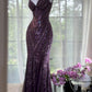 Robe de soirée longue et élégante, luxueuse et luxueuse, avec perles, style violet, gh4889