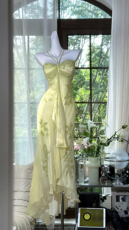 ✨Girlhomeshops-Robe de soirée longue en mousseline de soie, exquise et magnifique, avec perles vertes, gh4987