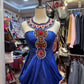 Blue gemstone long satin ball dress, banquet dress, evening dress gh4651