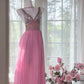 Rosa Elegantes Glänzendes V-Ausschnitt Langes Chiffon Ballkleid Abendkleid Partykleid gh4322