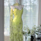 Robe de soirée longue/courte en mousseline de soie, élégante et romantique, verte, gh4399