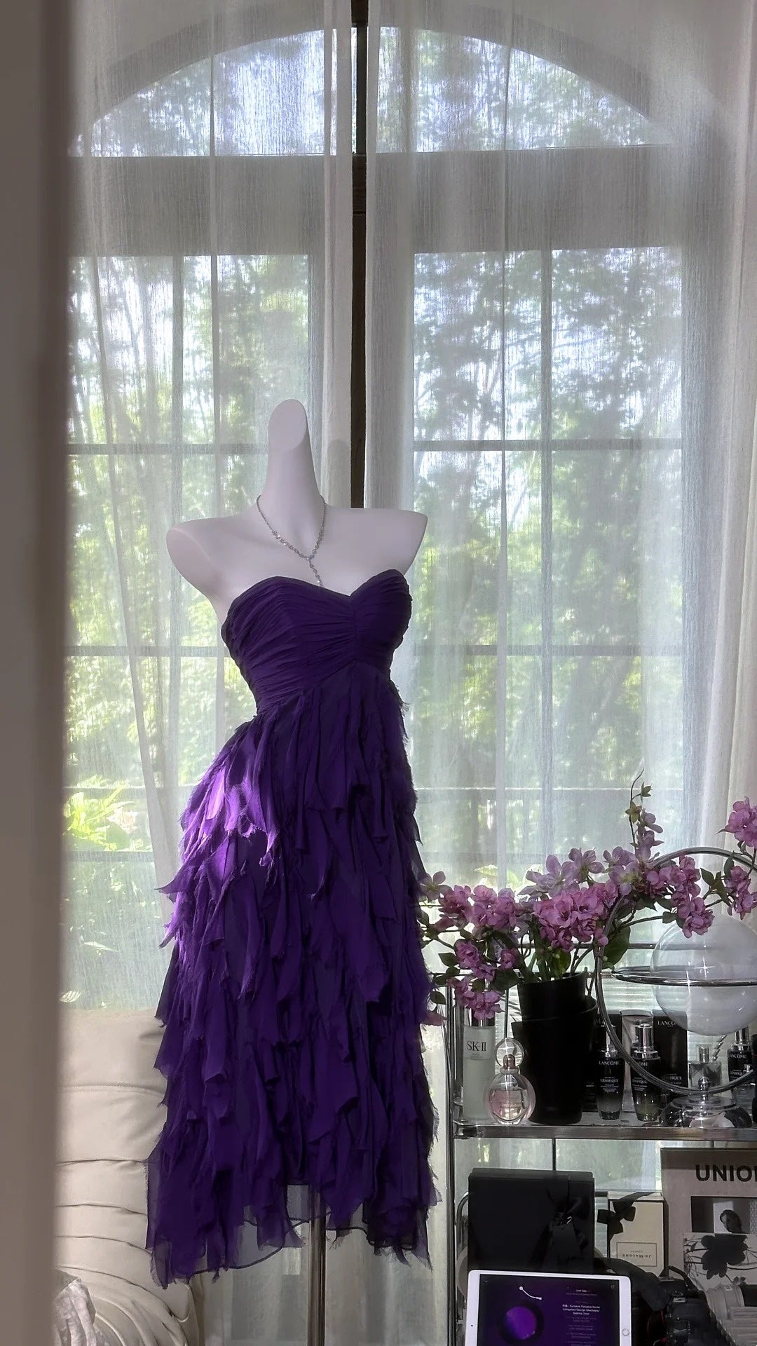 Lila Kurzes Homecoming-Kleid Rüschen Chiffon Ballkleid Abendkleid Partykleid gh4817