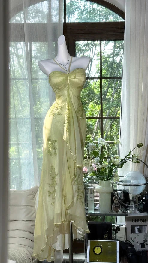 ✨Girlhomeshops-Robe de soirée longue en mousseline de soie, exquise et magnifique, avec perles vertes, gh4987