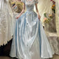 Blue Vintage Elegant Floral Long Satin Floor Length Ball Gown Evening Dress gh4415