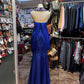 Blue gemstone long satin ball dress, banquet dress, evening dress gh4651