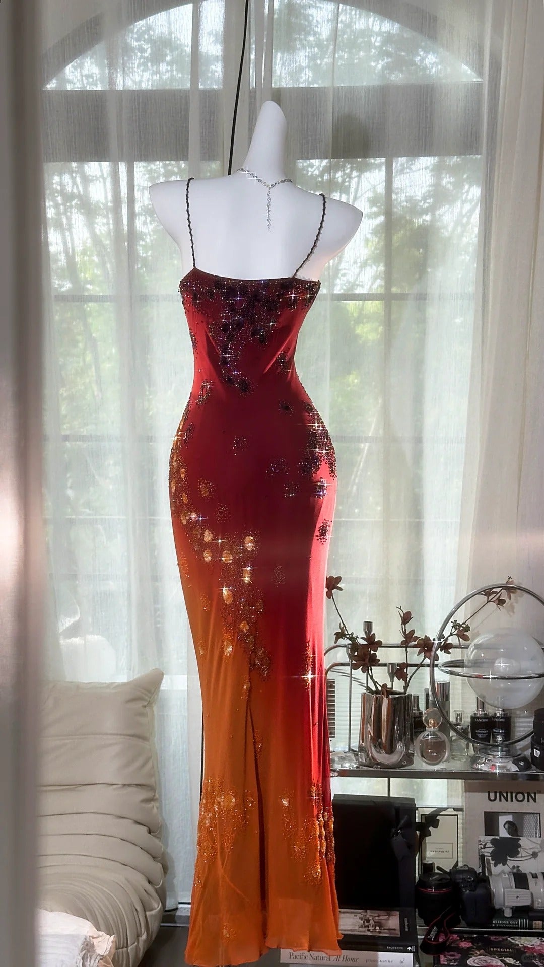 Burgunderrotes, orangefarbenes Ballkleid mit Blumenmuster, lang, Chiffon, für Verabredungen, Abendkleid, Geburtstagskleid, Hochzeitskleid, gh4532