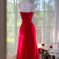 Rot Mode Sexy Elegante Satin Lange V-ausschnitt Ballkleid Abendkleid Hochzeit Party Kleid gh4845