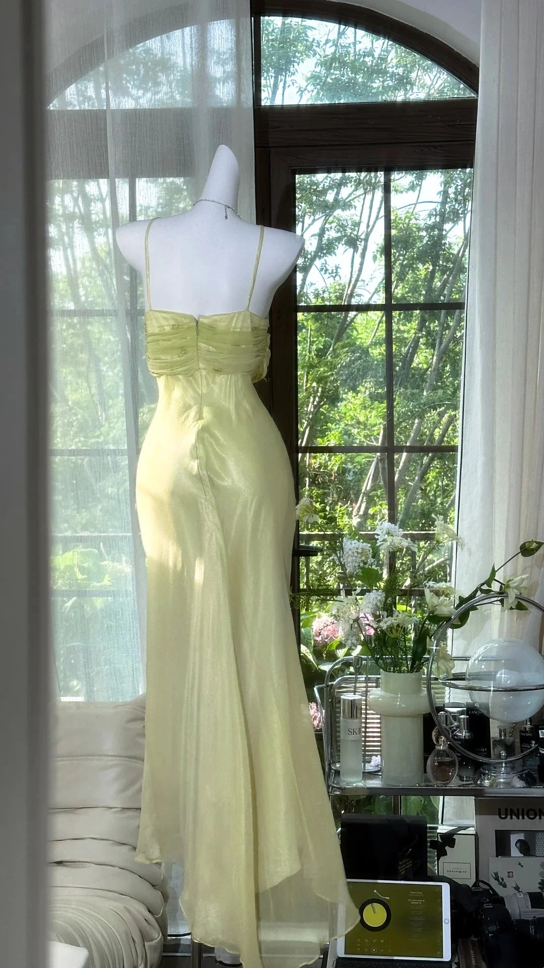 ✨Girlhomeshops-Robe de soirée longue en mousseline de soie, exquise et magnifique, avec perles vertes, gh4987