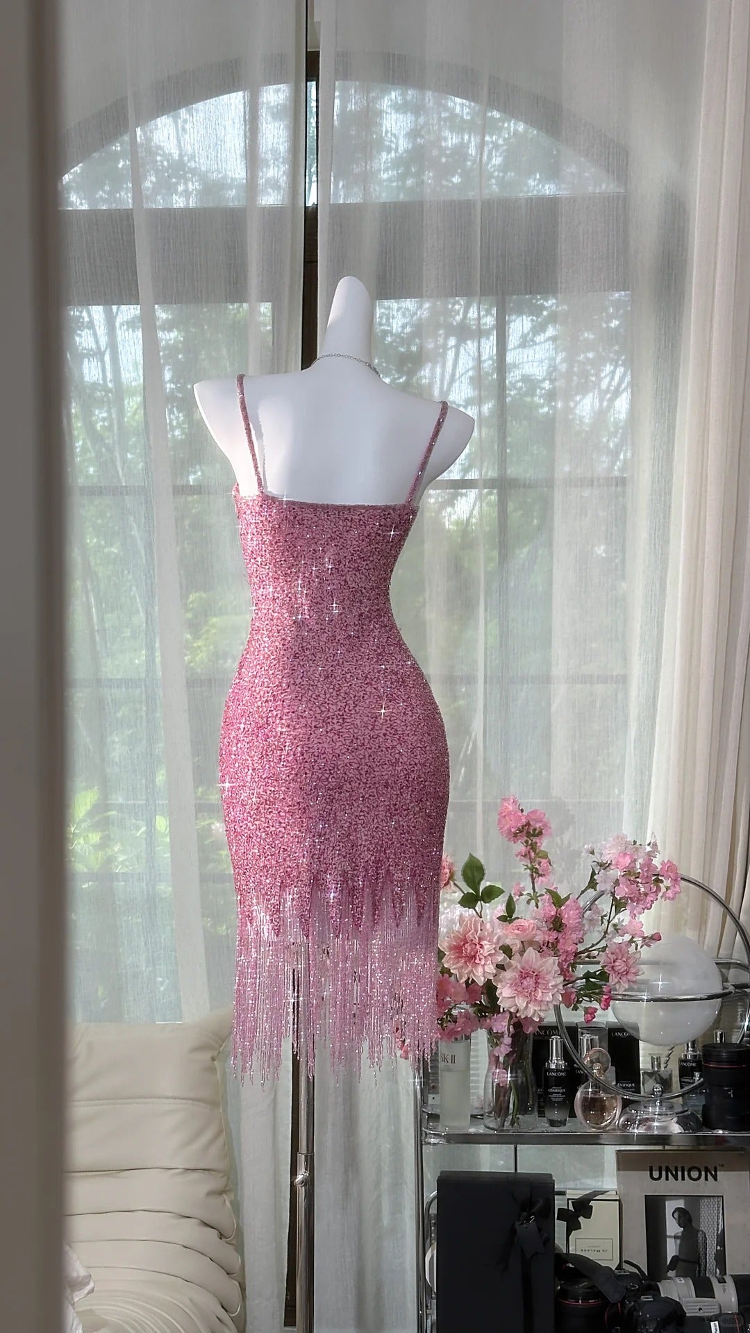 Rosa glänzendes Vintage Chiffon kurzes Homecoming-Kleid Ballkleid Abendkleid Partykleid gh4822