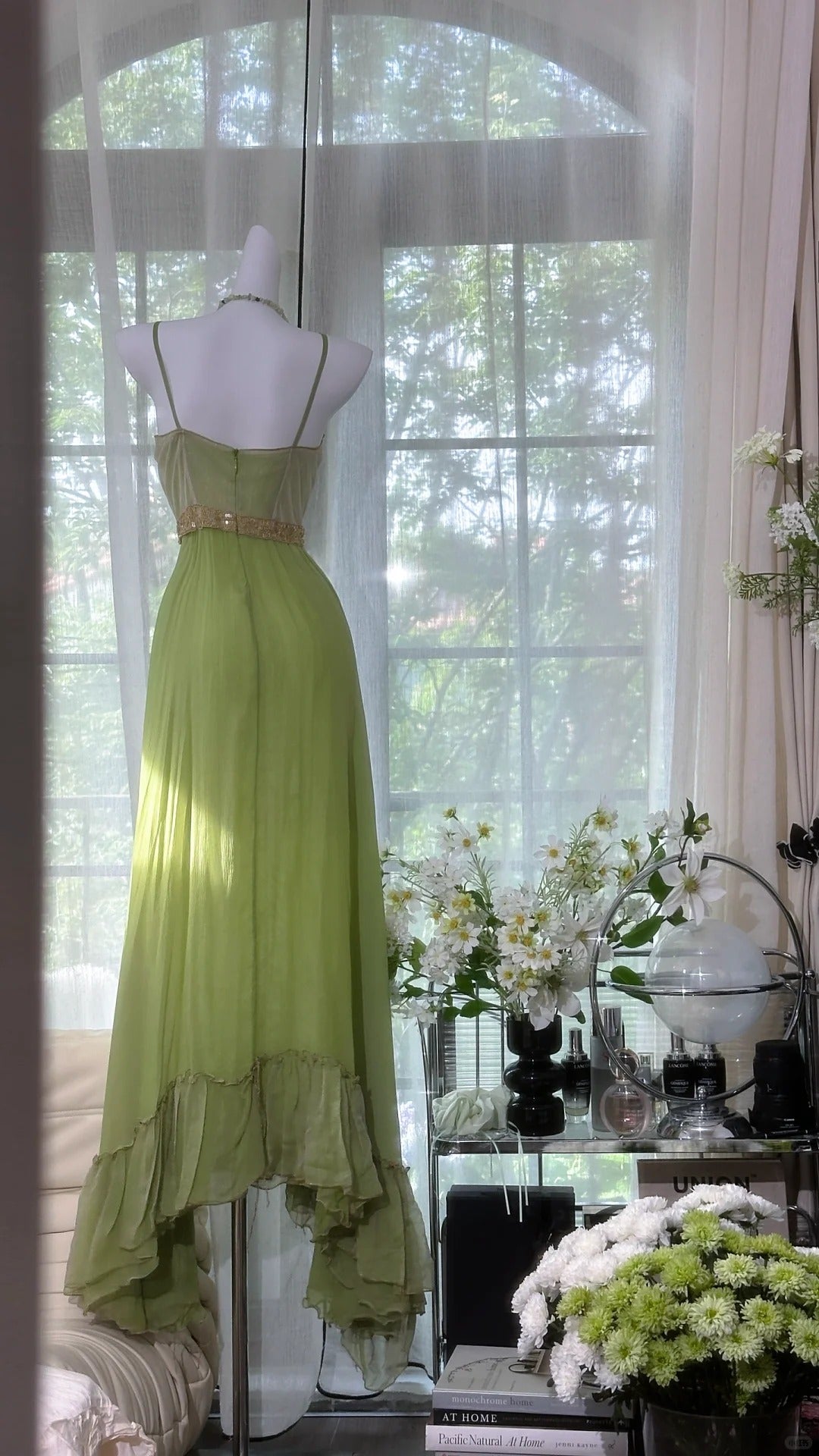 Grüne glänzende Pailletten romantische elegante lange Chiffon Ballkleid Abendkleid Partykleid Datum Kleid gh4614