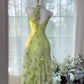 Robe de soirée longue/courte en mousseline de soie, élégante et romantique, verte, gh4399