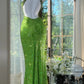 ✨Girlhomeshops-Robe de soirée longue en mousseline de soie, verte, brillante et exquise, magnifique, gh4988