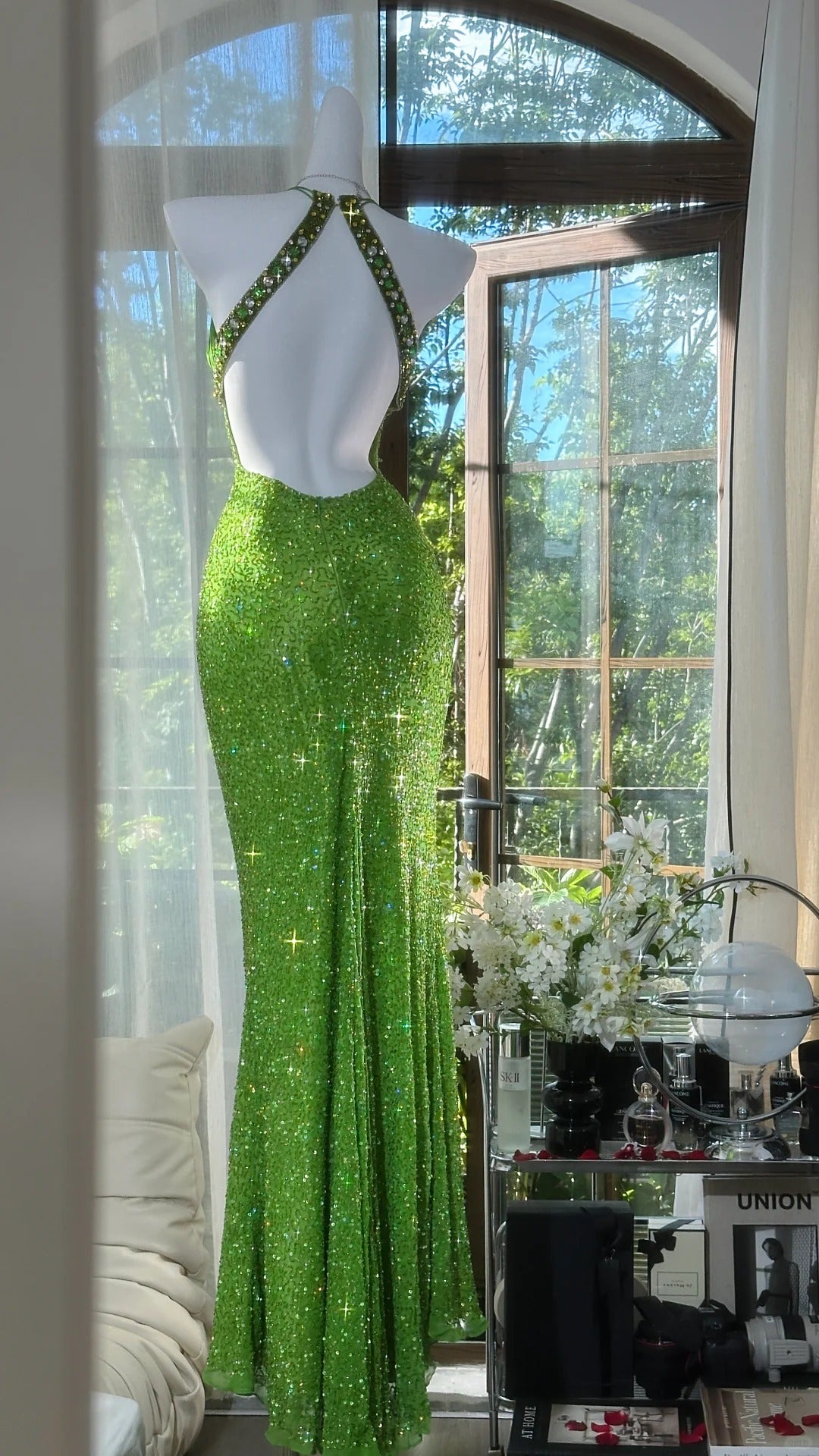 ✨Girlhomeshops-Robe de soirée longue en mousseline de soie, verte, brillante et exquise, magnifique, gh4988