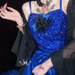 Blue gorgeous exquisite beaded long tulle ball gown evening dress party dress gh4501