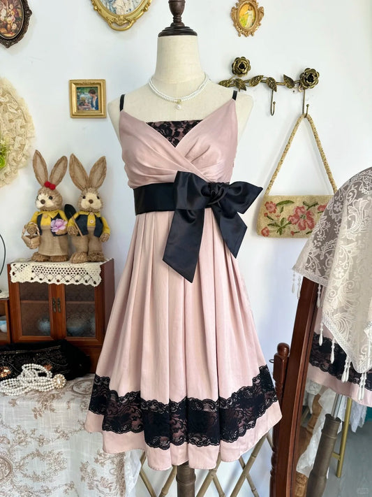 Girlhomeshops-Pink butterfly lace vintage short satin homecoming dress birthday dress gh5219