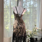 Schwarzbraunes Vintage-Spitzenkleid mit Perlen, kurzes Heimkehrkleid, Ballkleid, Abendkleid, Partykleid, gh4818