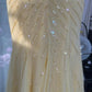 Robe de soirée longue en mousseline de soie jaune brillante et perlée gh4745