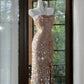 Robe de soirée longue en tulle pailleté, élégante et brillante, marron, gh4612