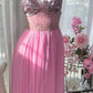 Rosa Elegantes Glänzendes V-Ausschnitt Langes Chiffon Ballkleid Abendkleid Partykleid gh4322