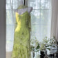 Robe de soirée longue/courte en mousseline de soie, élégante et romantique, verte, gh4399