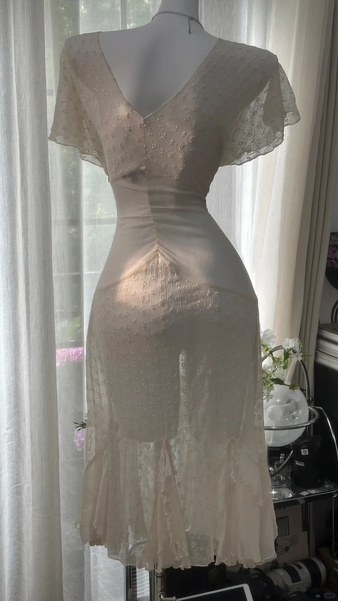 Elfenbein Elegantes Kurzes Heimkehrkleid Chiffon Ballkleid Abendkleid Partykleid gh4748